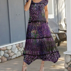 Lily | Purple Abstract‎ Jungle Short-Sleeve Maxi Dress NWT Small